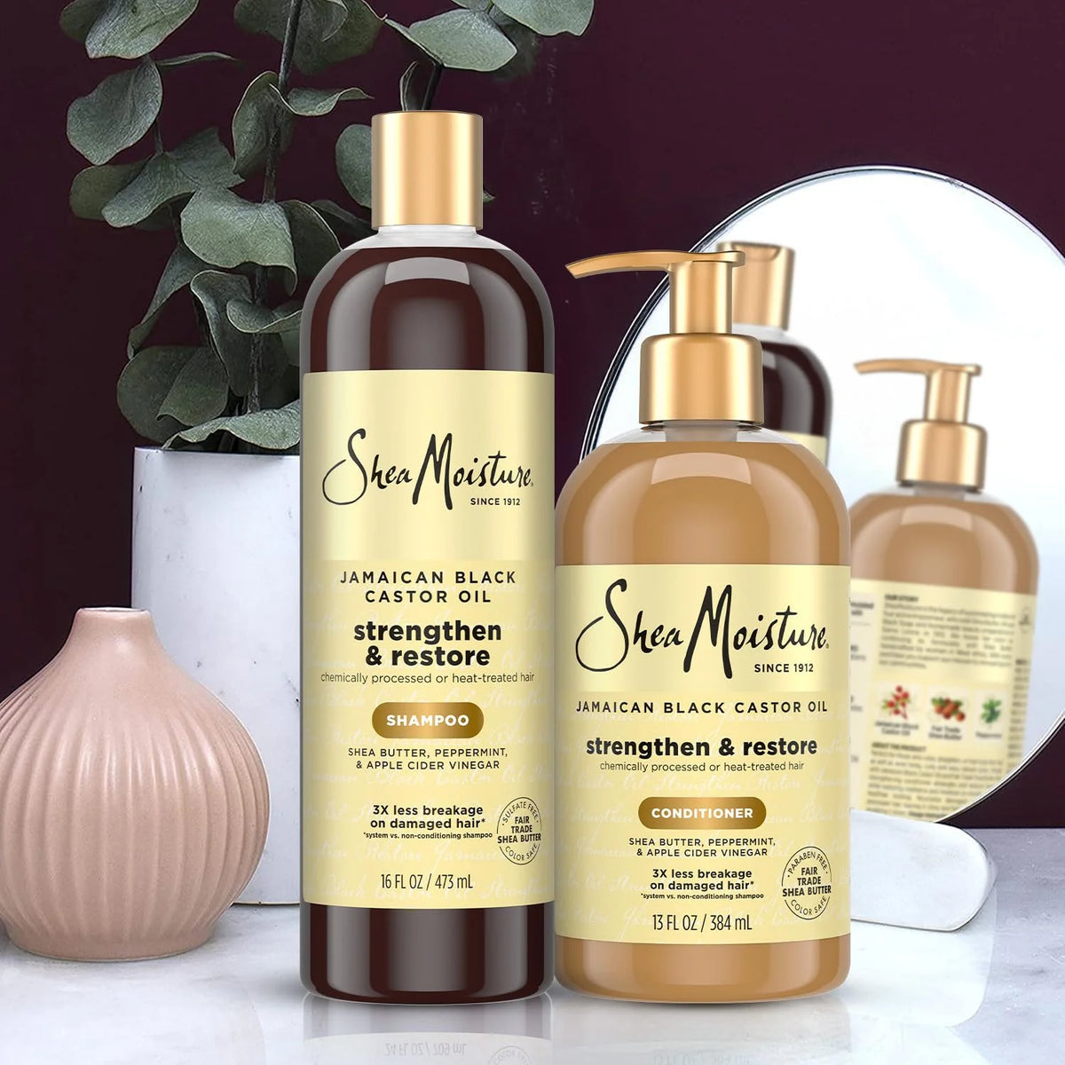 Shampoo & Conditioner Set, Jamaican Black Castor Oil | Strengthen & Restore Repair Treatment for Dry, Damaged Hair | Wavy, Coily, Kinky & Curly Hair | Shea Butter, Peppermint & ACV