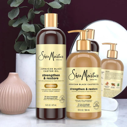 Shampoo & Conditioner Set, Jamaican Black Castor Oil | Strengthen & Restore Repair Treatment for Dry, Damaged Hair | Wavy, Coily, Kinky & Curly Hair | Shea Butter, Peppermint & ACV